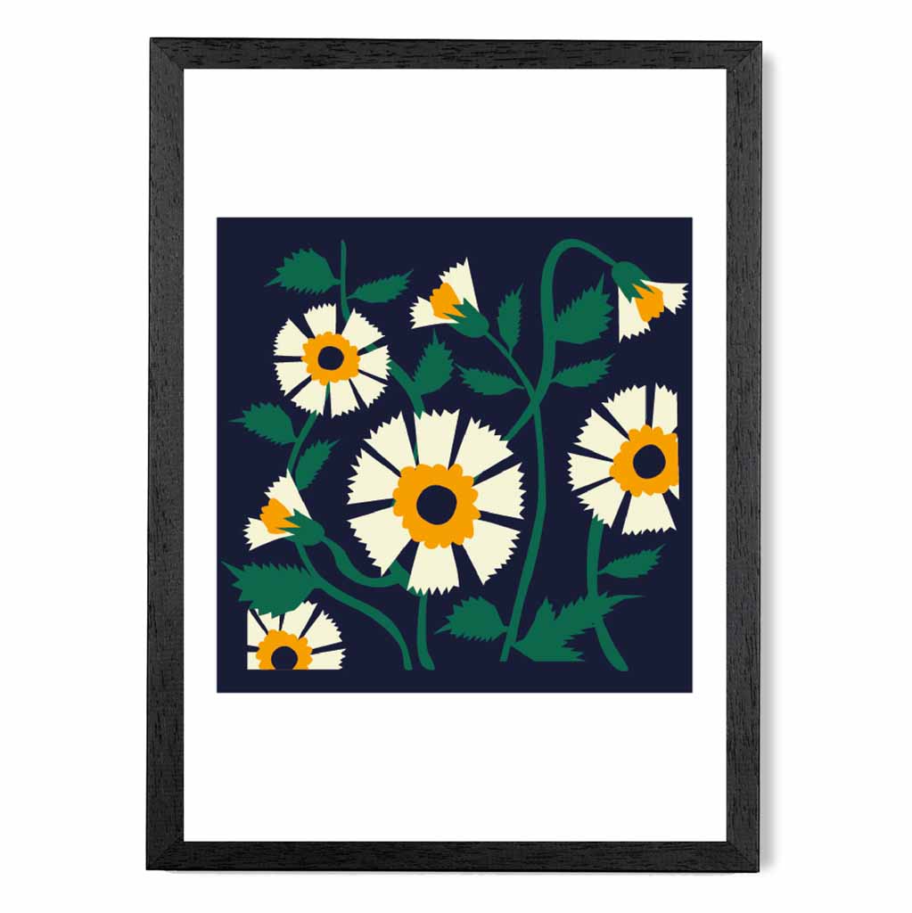 Modern Abstract Black, Yellow Flowers  Art Print | Wall Art Plaza