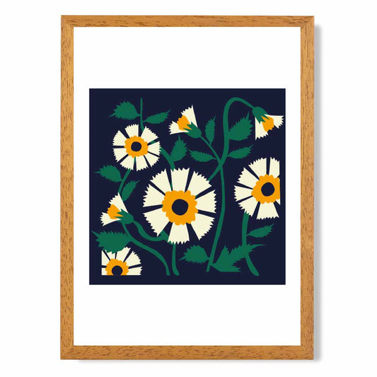 Modern Abstract Black, Yellow Flowers  Art Print | Wall Art Plaza