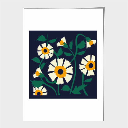 Modern Abstract Black, Yellow Flowers  Art Print | Wall Art Plaza