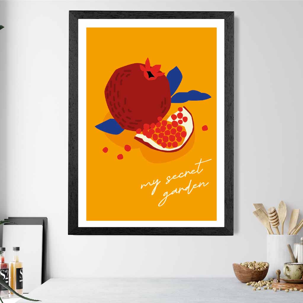 Modern Orange, Red Pomegranate Kitchen Art Poster | Wall Art Plaza