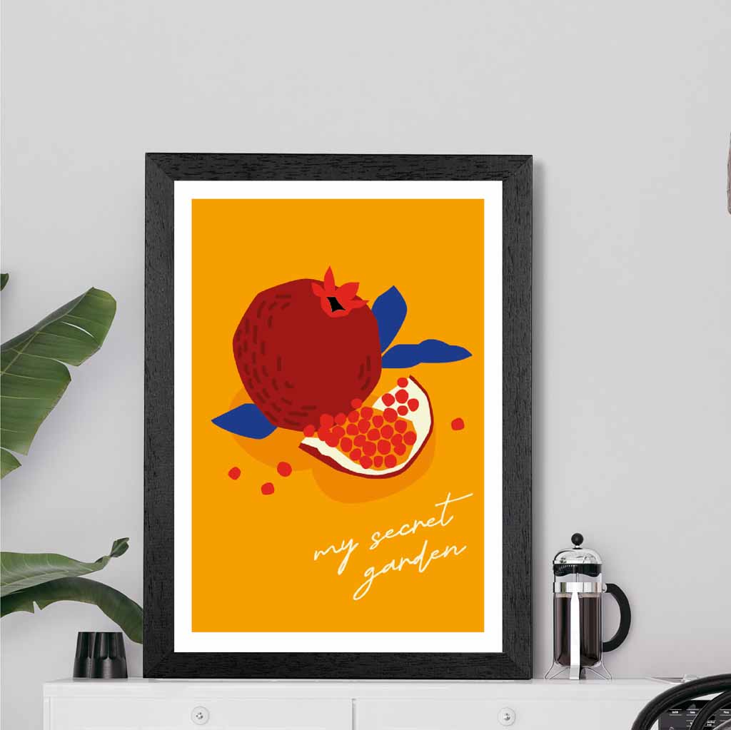 Modern Orange, Red Pomegranate Kitchen Art Poster | Wall Art Plaza