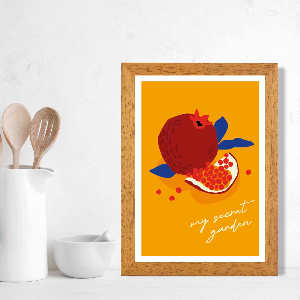 Modern Orange, Red Pomegranate Kitchen Art Poster | Wall Art Plaza