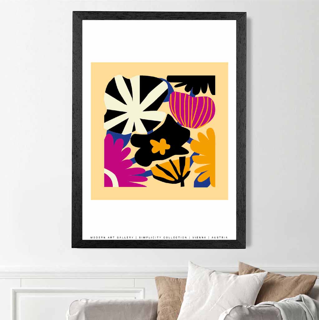 Modern Abstract Pink, Black Flowers  Art Print | Wall Art Plaza