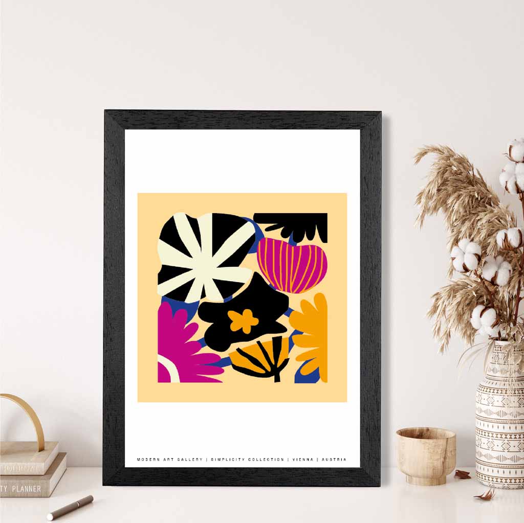 Modern Abstract Pink, Black Flowers  Art Print | Wall Art Plaza