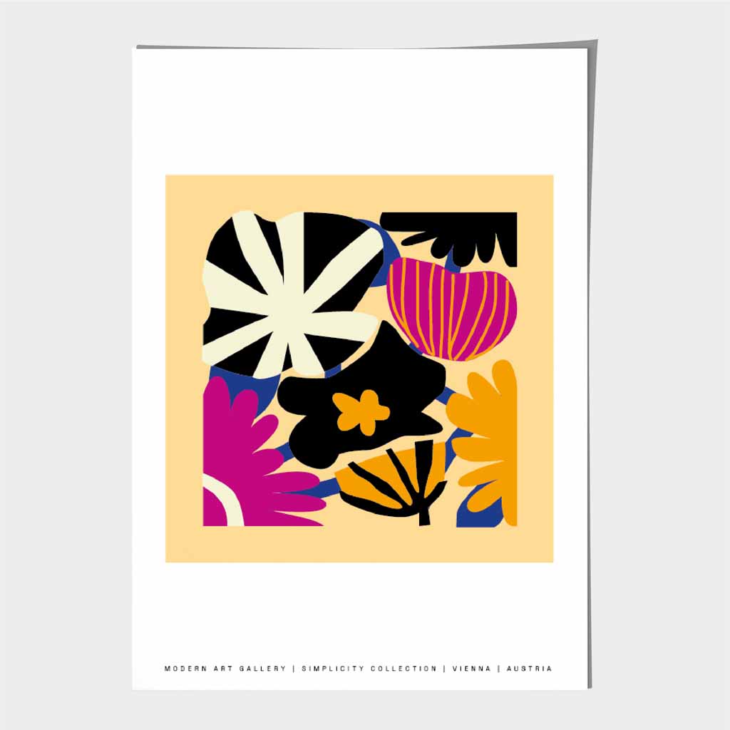 Modern Abstract Pink, Black Flowers  Art Print | Wall Art Plaza