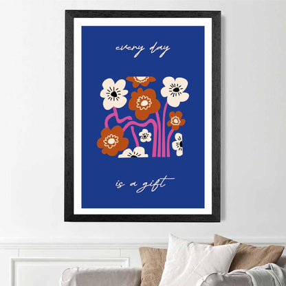 Boho Quote Blue, Pink Floral  Art Print | Wall Art Plaza