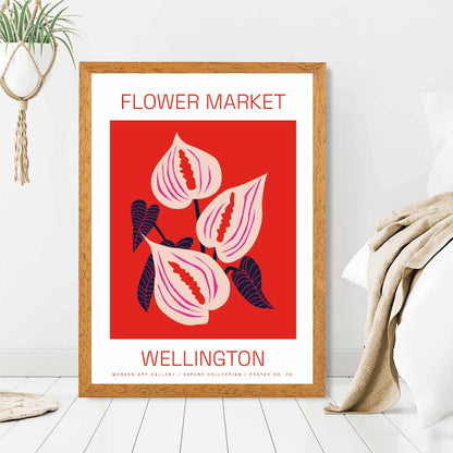 Flower Market Red, Pink Wellington  Art Print | Wall Art Plaza