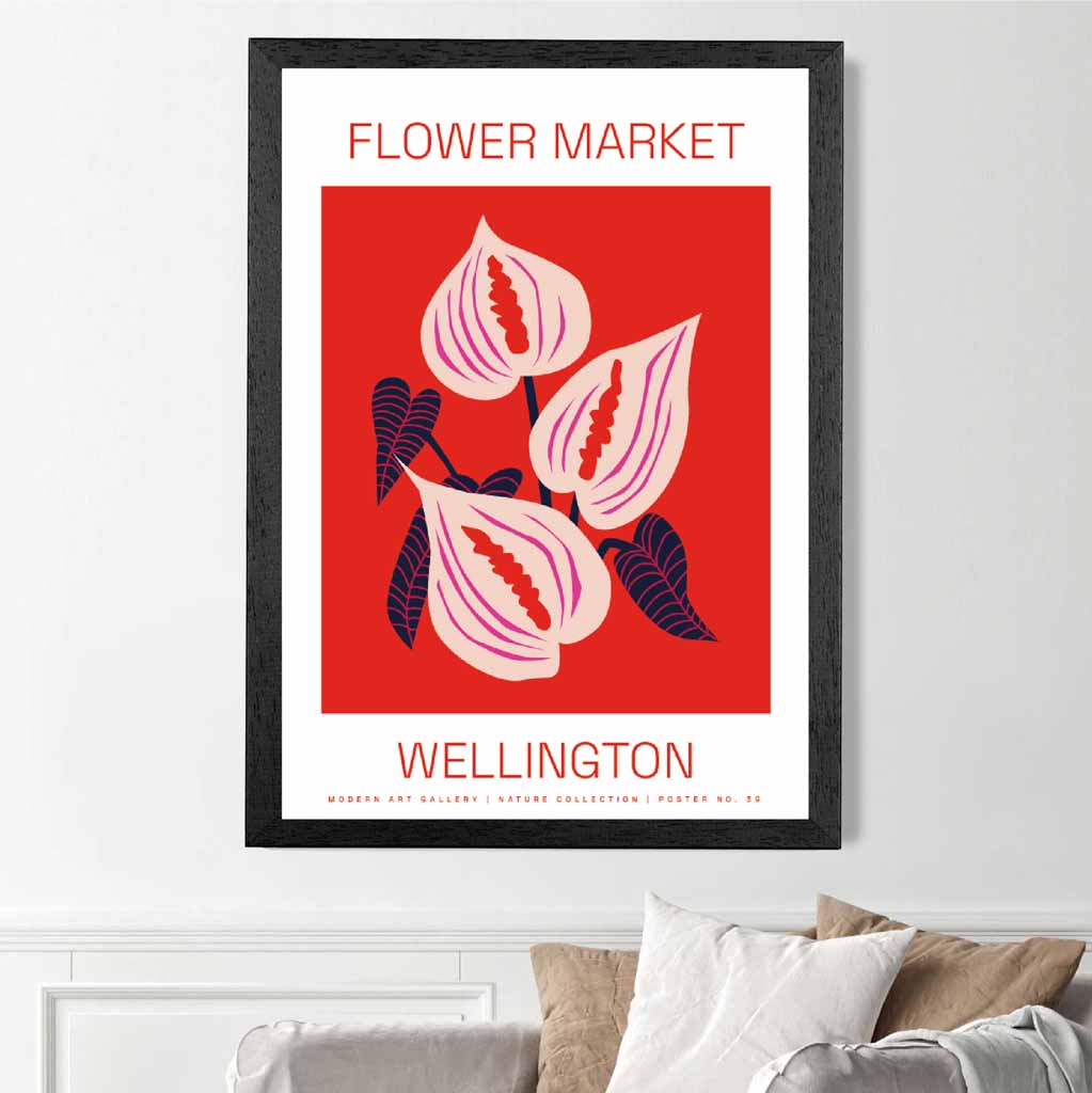 Flower Market Red, Pink Wellington  Art Print | Wall Art Plaza