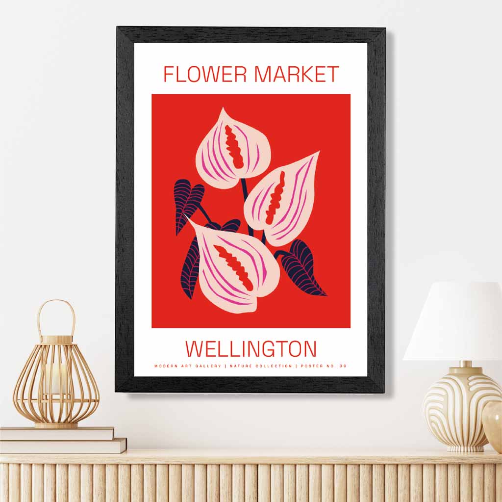 Flower Market Red, Pink Wellington  Art Print | Wall Art Plaza