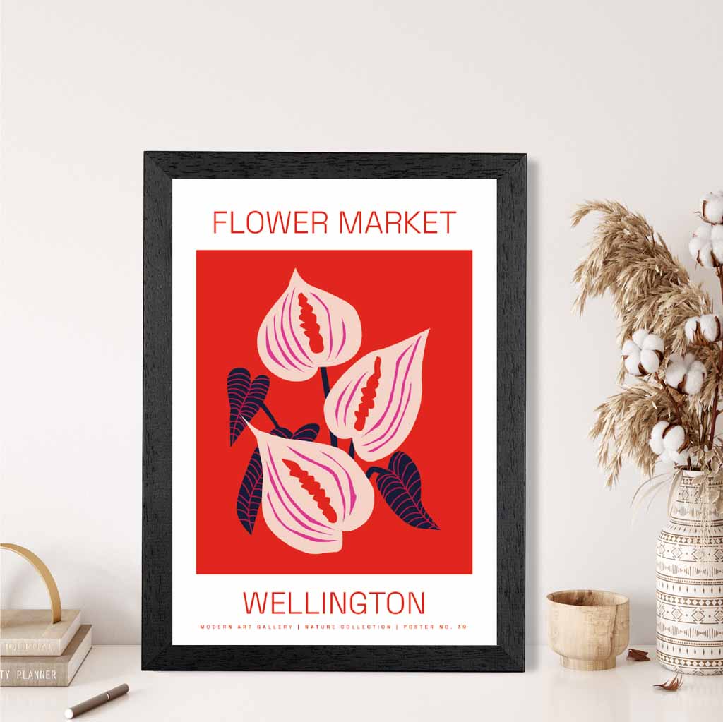 Flower Market Red, Pink Wellington  Art Print | Wall Art Plaza