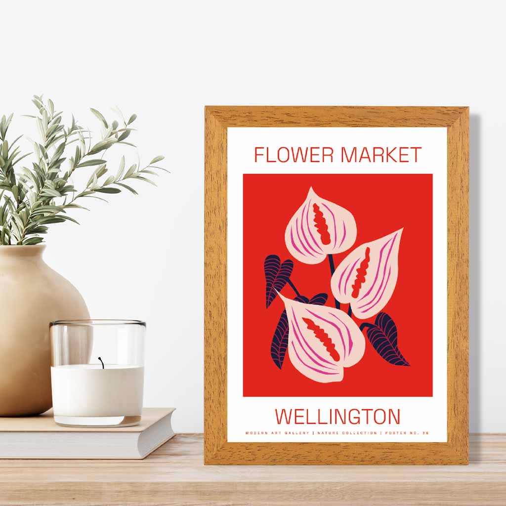 Flower Market Red, Pink Wellington  Art Print | Wall Art Plaza