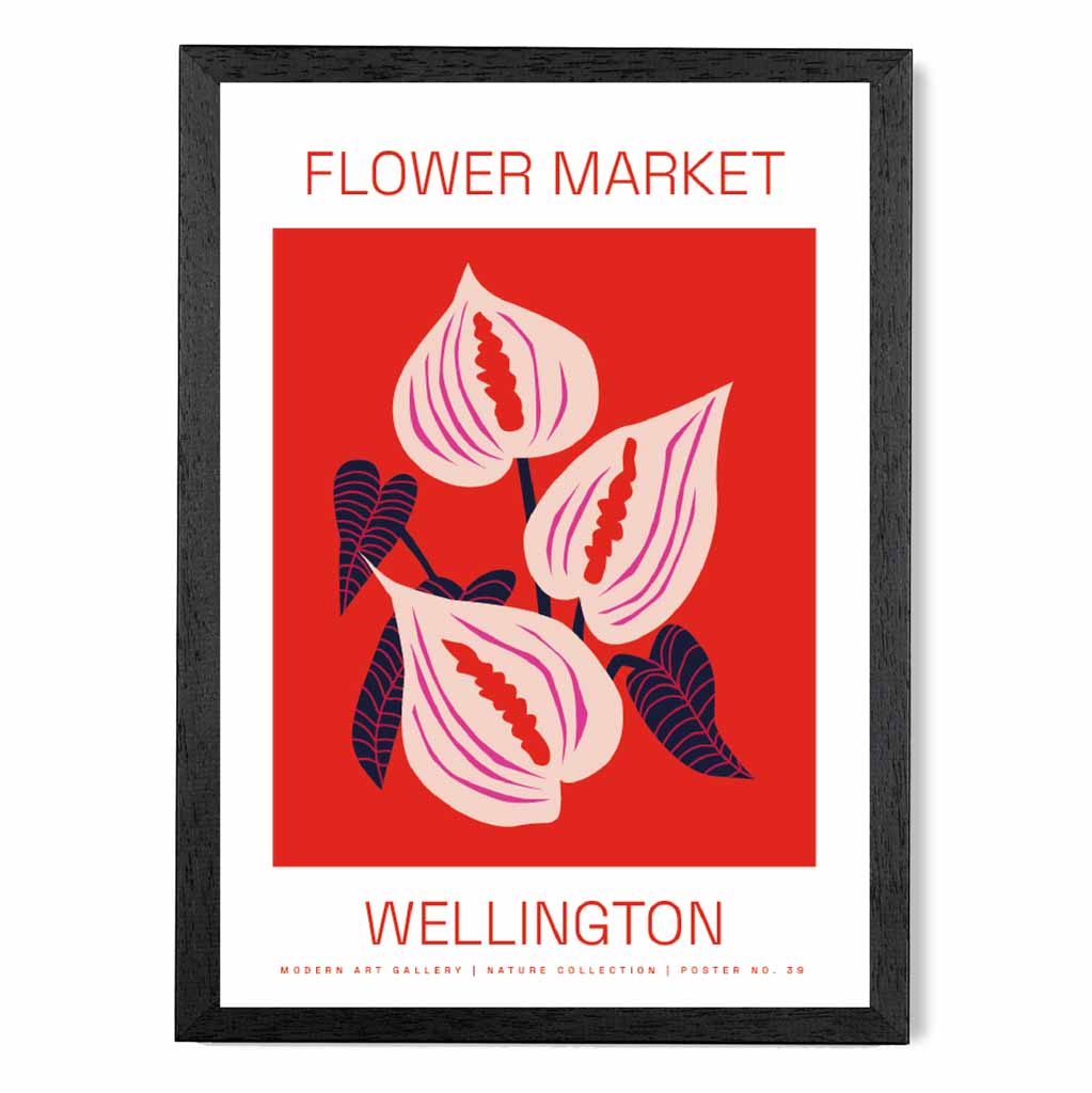 Flower Market Red, Pink Wellington  Art Print | Wall Art Plaza