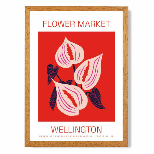 Flower Market Red, Pink Wellington  Art Print | Wall Art Plaza