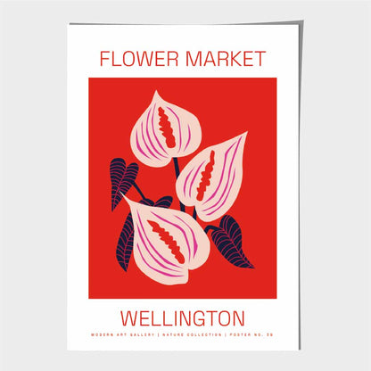 Flower Market Red, Pink Wellington  Art Print | Wall Art Plaza