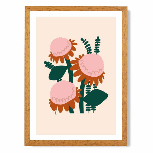 Floral Boho Pink, Green Blooms  Art Poster | Wall Art Plaza