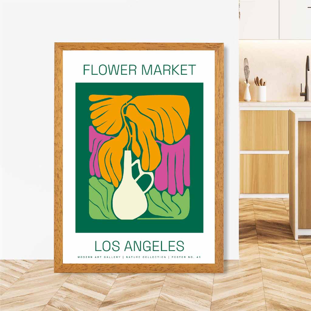 Flower Market Green, Yellow Los Angeles Lifestyle  Art Poster | Wall Art Plaza