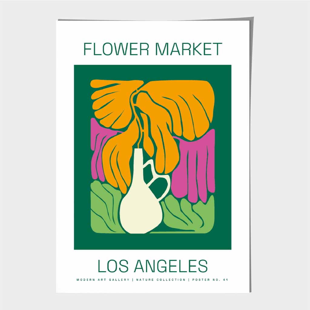 Flower Market Green, Yellow Los Angeles Lifestyle  Art Poster | Wall Art Plaza