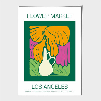 Flower Market Green, Yellow Los Angeles Lifestyle  Art Poster | Wall Art Plaza