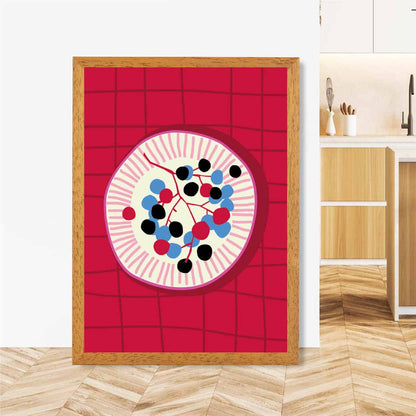 Modern Colourful Pink, Blue Cherries Kitchen Art Poster | Wall Art Plaza