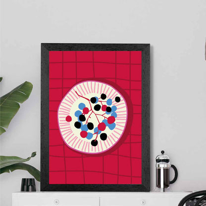 Modern Colourful Pink, Blue Cherries Kitchen Art Poster | Wall Art Plaza