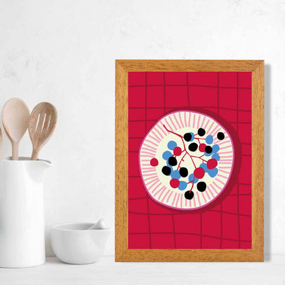 Modern Colourful Pink, Blue Cherries Kitchen Art Poster | Wall Art Plaza