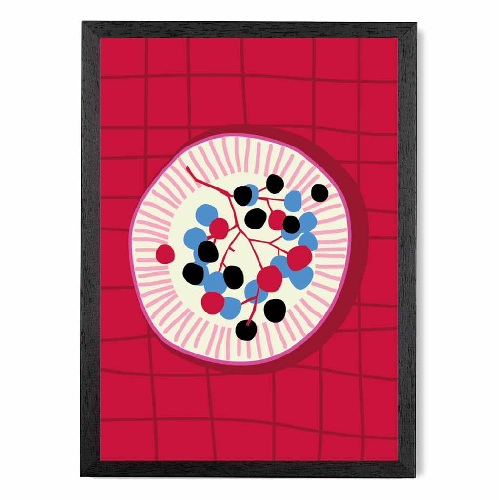 Modern Colourful Pink, Blue Cherries Kitchen Art Poster | Wall Art Plaza