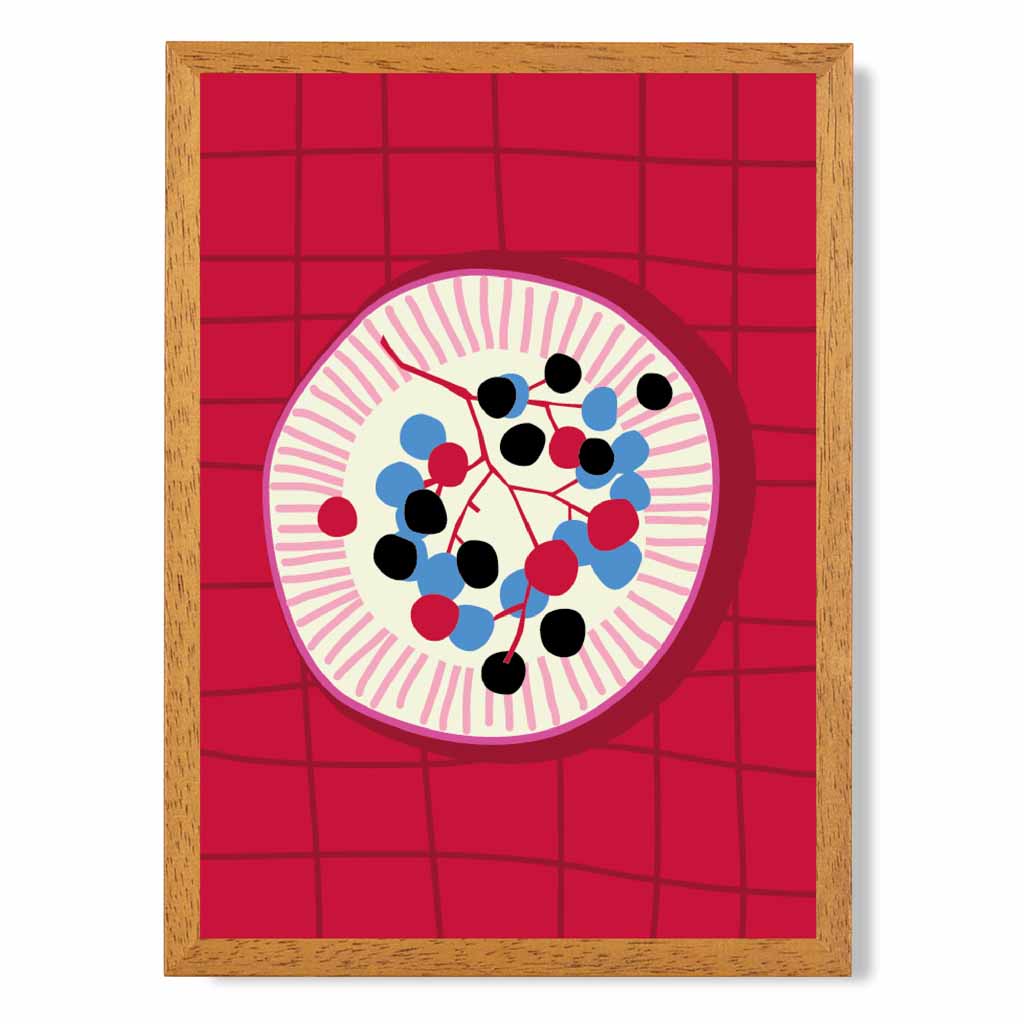 Modern Colourful Pink, Blue Cherries Kitchen Art Poster | Wall Art Plaza