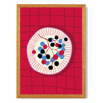 Modern Colourful Pink, Blue Cherries Kitchen Art Poster | Wall Art Plaza