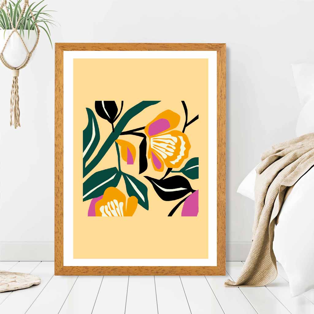 Abstract Yellow, Green Flowers  Art Print | Wall Art Plaza