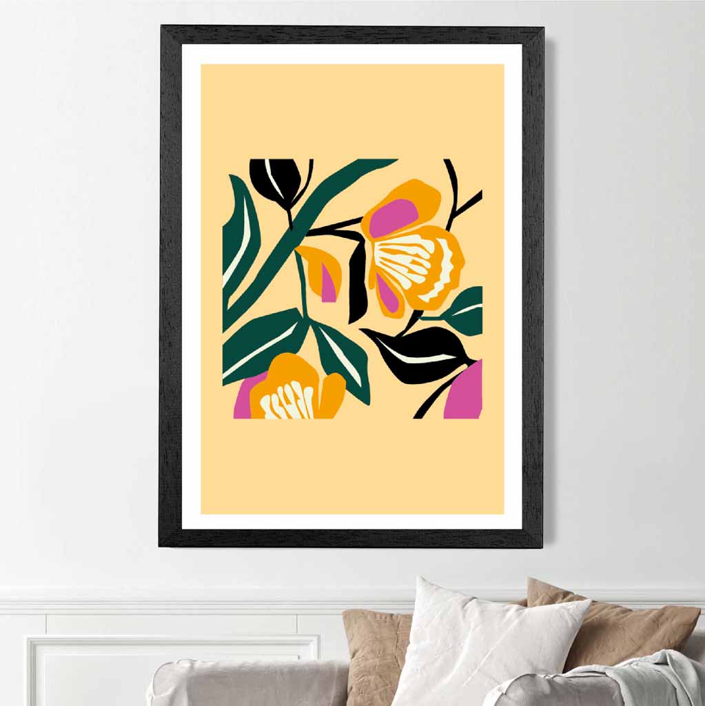 Abstract Yellow, Green Flowers  Art Print | Wall Art Plaza