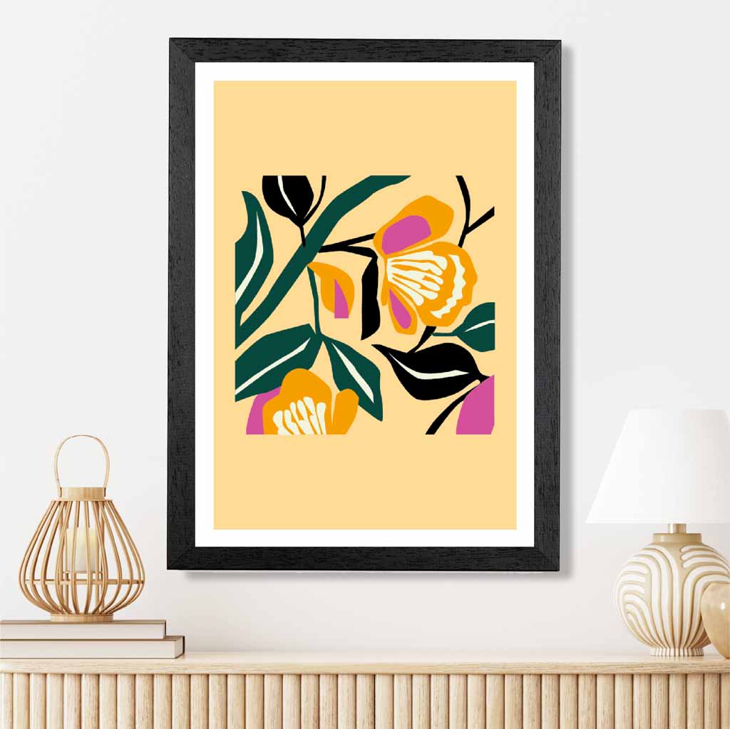 Abstract Yellow, Green Flowers  Art Print | Wall Art Plaza