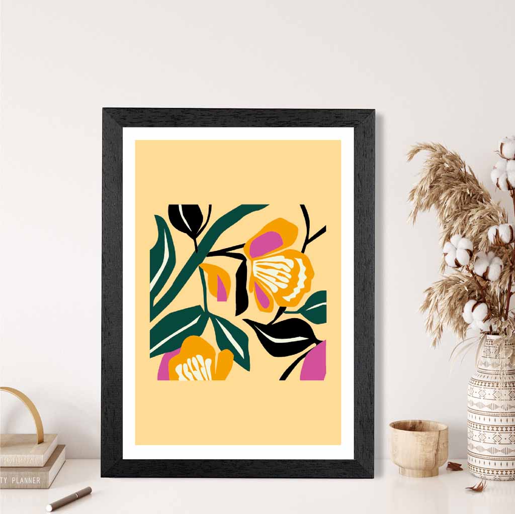 Abstract Yellow, Green Flowers  Art Print | Wall Art Plaza