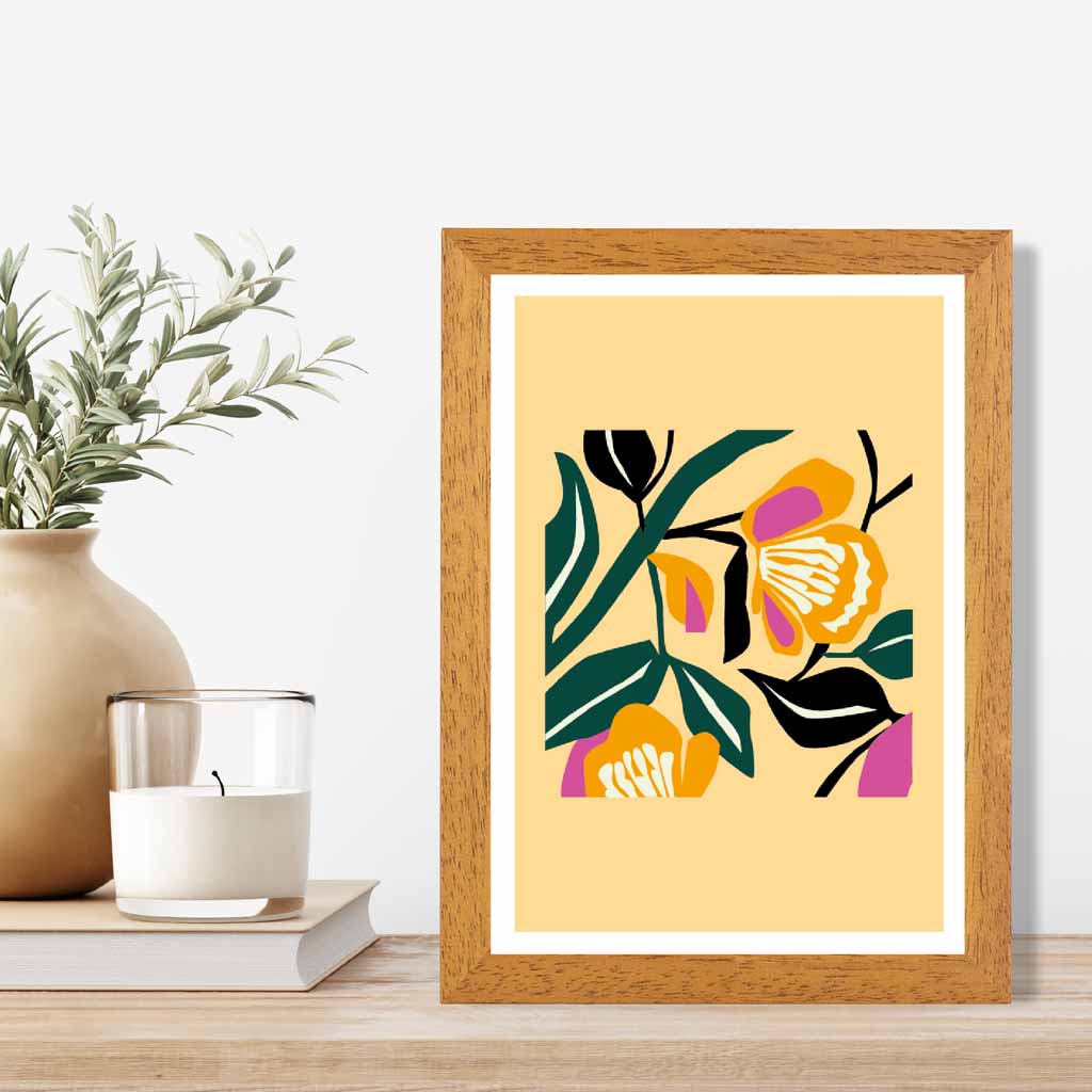 Abstract Yellow, Green Flowers  Art Print | Wall Art Plaza