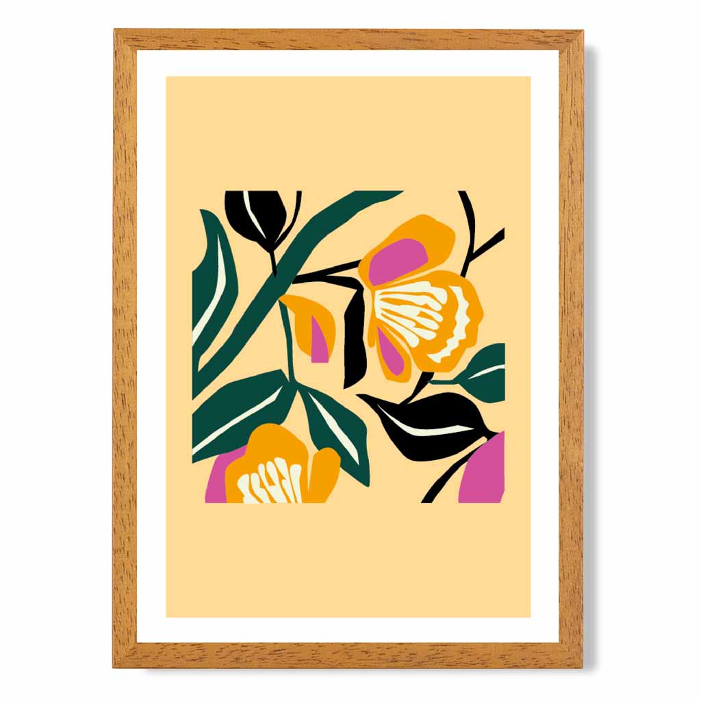 Abstract Yellow, Green Flowers  Art Print | Wall Art Plaza