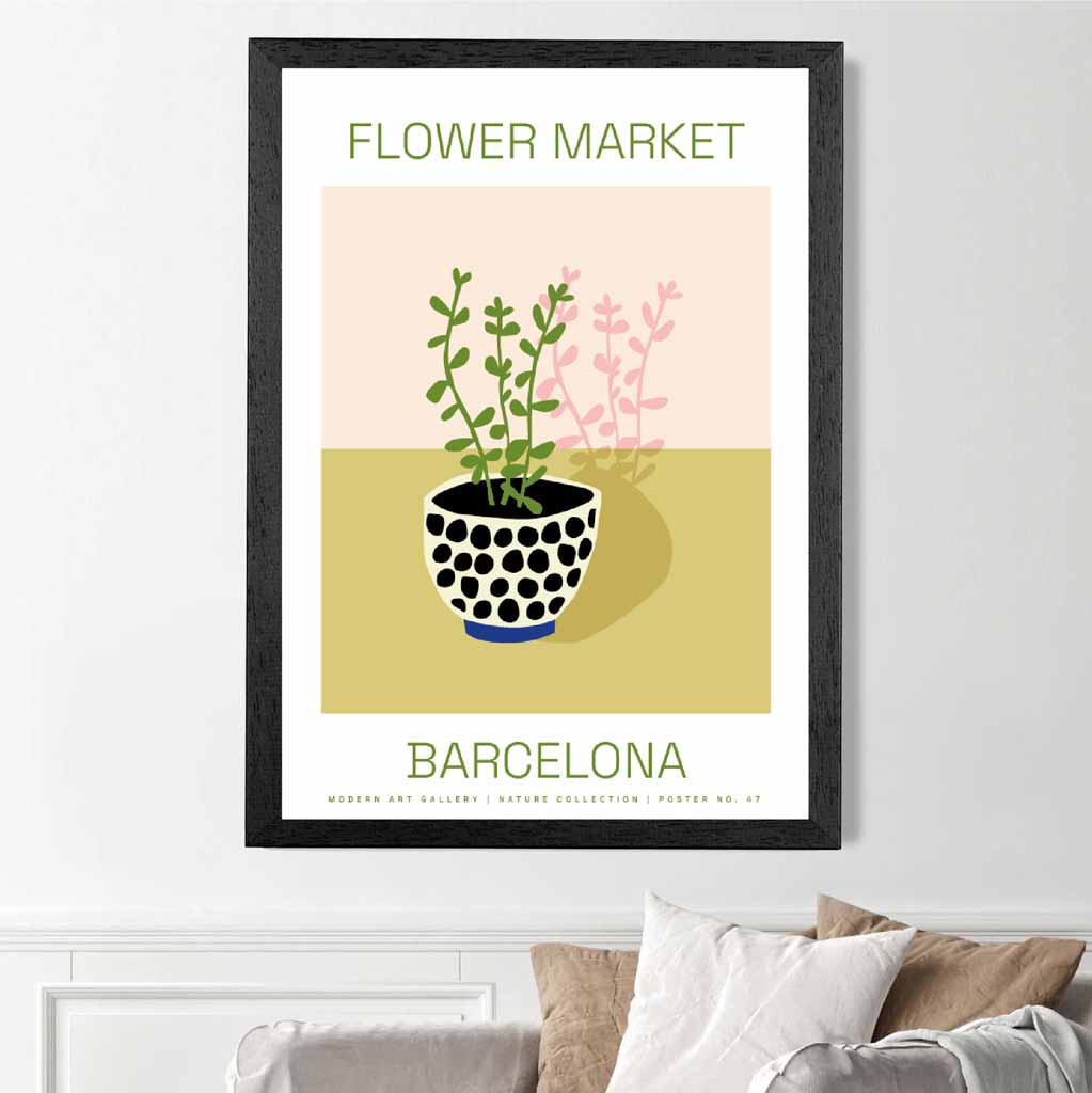 Flower Market Green, Pink Barcelona  Art Poster | Wall Art Plaza