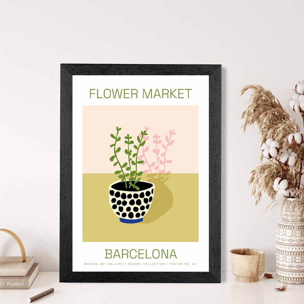 Flower Market Green, Pink Barcelona  Art Poster | Wall Art Plaza