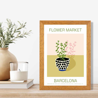 Flower Market Green, Pink Barcelona  Art Poster | Wall Art Plaza