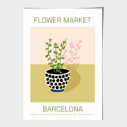 Flower Market Green, Pink Barcelona  Art Poster | Wall Art Plaza