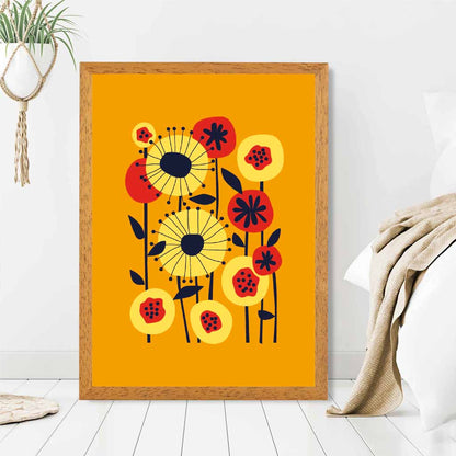 Modern Abstract Orange, Colourful Flowers  Art Poster | Wall Art Plaza