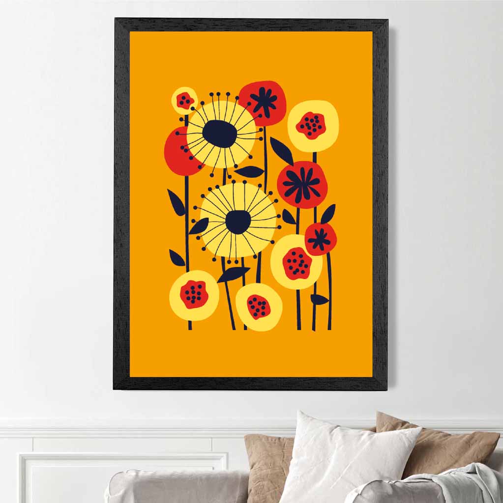 Modern Abstract Orange, Colourful Flowers  Art Poster | Wall Art Plaza