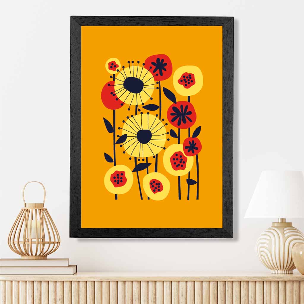 Modern Abstract Orange, Colourful Flowers  Art Poster | Wall Art Plaza