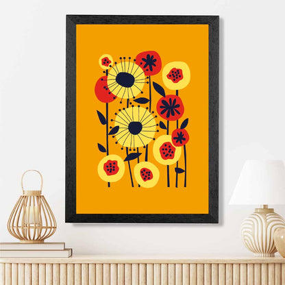 Modern Abstract Orange, Colourful Flowers  Art Poster | Wall Art Plaza