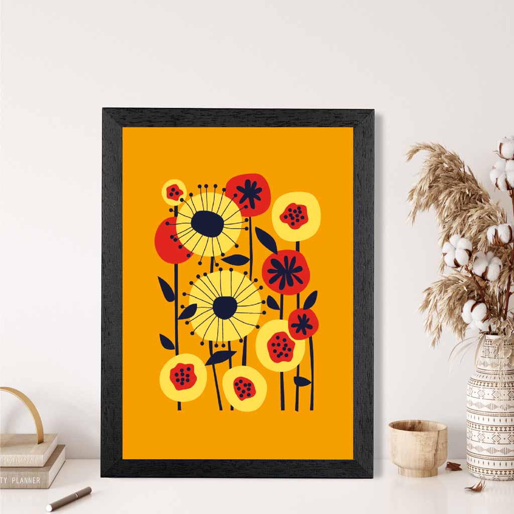 Modern Abstract Orange, Colourful Flowers  Art Poster | Wall Art Plaza