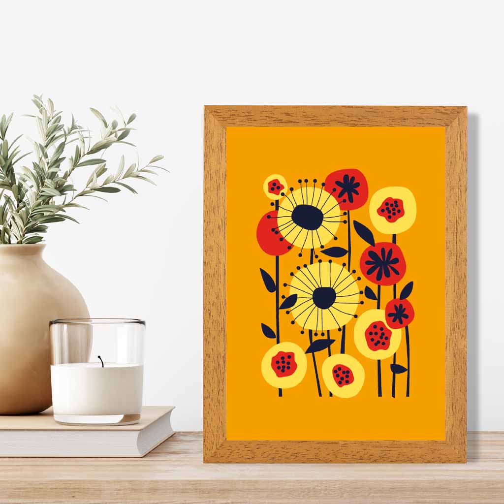 Modern Abstract Orange, Colourful Flowers  Art Poster | Wall Art Plaza