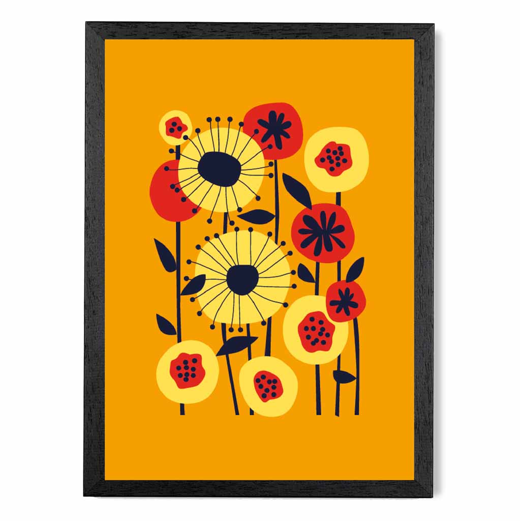 Modern Abstract Orange, Colourful Flowers  Art Poster | Wall Art Plaza