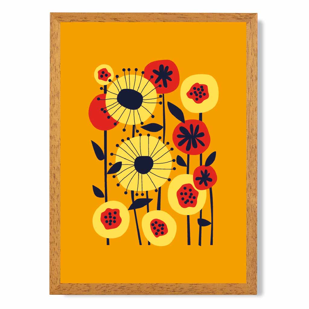 Modern Abstract Orange, Colourful Flowers  Art Poster | Wall Art Plaza