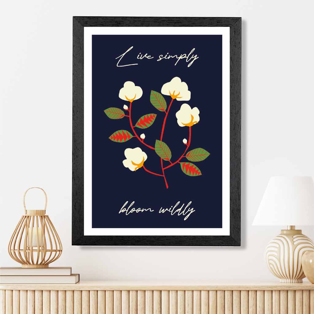 Modern Black, Cream Flowers quote  Art Poster | Wall Art Plaza