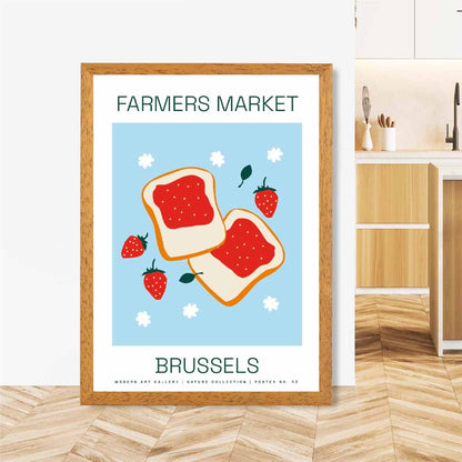 Farmers Market Blue, Red Brussels Strawberry Jam  Art Print | Wall Art Plaza
