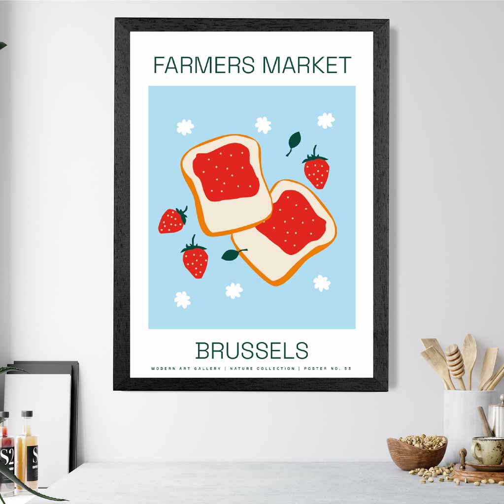 Farmers Market Blue, Red Brussels Strawberry Jam  Art Print | Wall Art Plaza