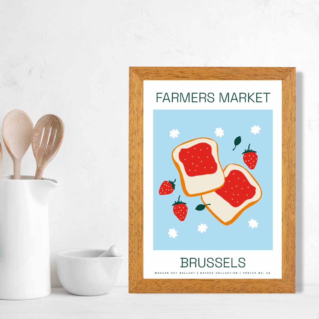 Farmers Market Blue, Red Brussels Strawberry Jam  Art Print | Wall Art Plaza